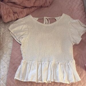 Dear John Cream Puff Sleeve Smocked Blouse